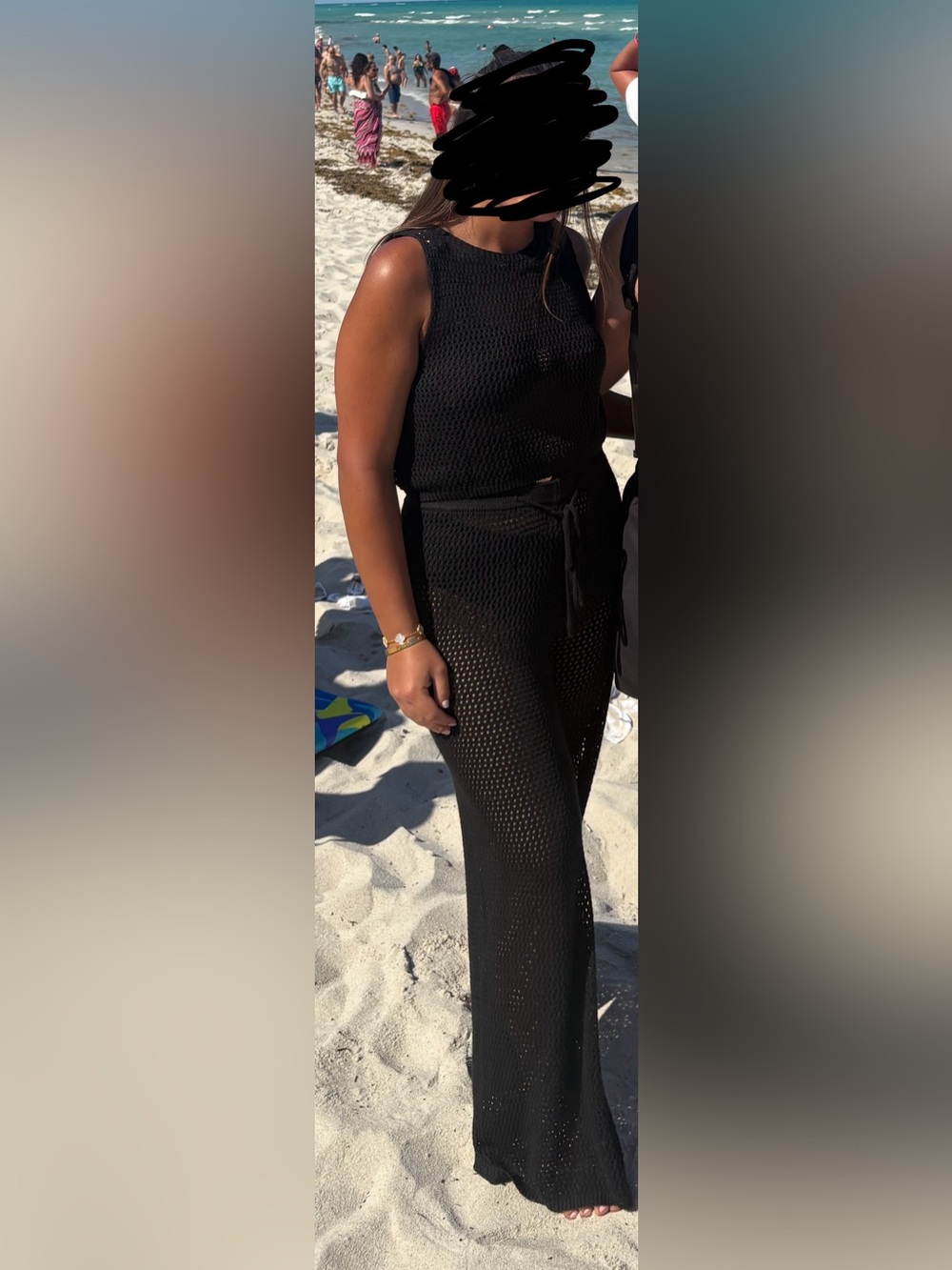 Women Black Knit Beach Cover-Up SET